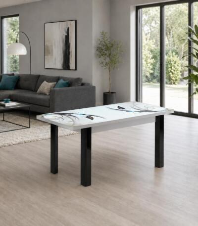 Masă extensibilă Viva Gri, cu dimensiuni de 80 × 130 × 78 cm și lungime extinsă de 165 cm. Design modern și blat decorativ elegant. Mobila Mega – Mese și Scaune