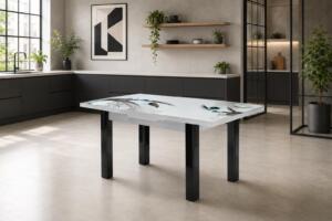 Masă extensibilă Viva Gri, cu dimensiuni de 80 × 130 × 78 cm și lungime extinsă de 165 cm. Design modern și blat decorativ elegant. Mobila Mega – Mese și Scaune – imagine 5