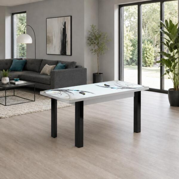 Masă extensibilă Viva Gri, cu dimensiuni de 80 × 130 × 78 cm și lungime extinsă de 165 cm. Design modern și blat decorativ elegant. Mobila Mega – Mese și Scaune