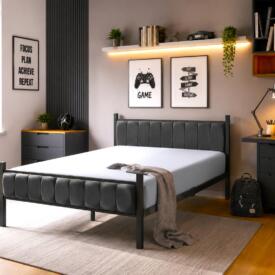 Pat metalic tapițat, cu structură rezistentă și design elegant, potrivit pentru amenajarea unui dormitor modern, confortabil și elegant. Mobila Mega – Paturi – imagine 2