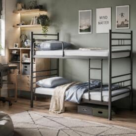Pat supraetajat Gri 90x200 din metal vopsit electrostatic, potrivit pentru saltele 90x200 cm. Poate fi folosit supraetajat sau separat. Mobila Mega – Paturi – imagine 2
