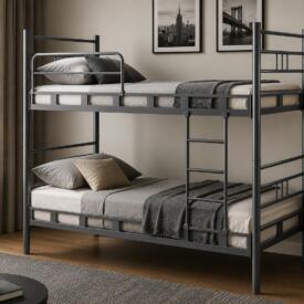 Pat supraetajat Gri, 90x200 din metal vopsit electrostatic, potrivit pentru saltele de 90x200 cm și utilizare supraetajată sau separată. Mobila Mega – Paturi – imagine 2