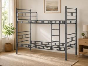 Pat supraetajat Gri, 90x200 din metal vopsit electrostatic, potrivit pentru saltele de 90x200 cm și utilizare supraetajată sau separată. Mobila Mega – Paturi – imagine 5