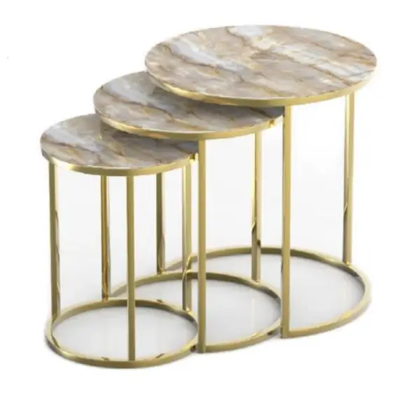 Set Măsuțe Cafea CEYLIN 3 în 1, Design Modern, Cadru Metalic, Mobilier Living, Mobila Mega